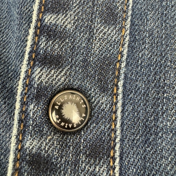 All Saints Mens Size S Canton Long Sleeve Heavy Denim Shirt Pearl Snap Western - Picture 3 of 9
